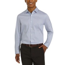 DKNY Men's L Regular Fit Stretch Woven Button-Up Shirt Light Blue/White e1441