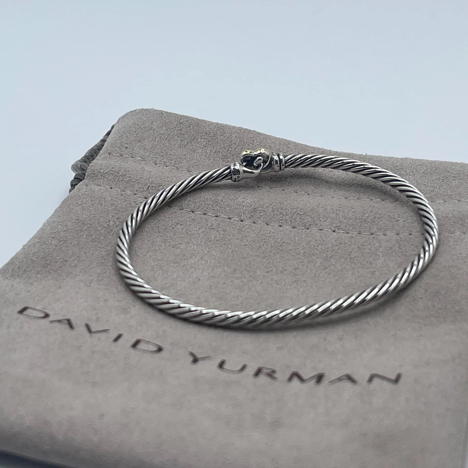 Brazalete Estación Corazón David Yurman 3mm Cable Plata Esterlina Oro Amarillo 18k Foto 2 de 4