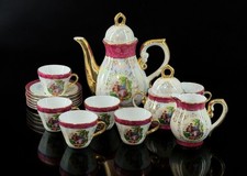 Vintage Imperial Japan Courting Couple Porcelain Tea Set 15pc Lusterware Gold