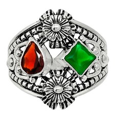 Hessonite Garnet & Green Onyx 925 Sterling Silver Ring s.6.5 Jewelry R-1740
