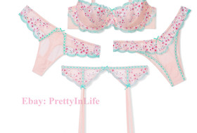 Victoria's Secret Dream Angels unlined bra set embroidery panties Cherry Blossom
