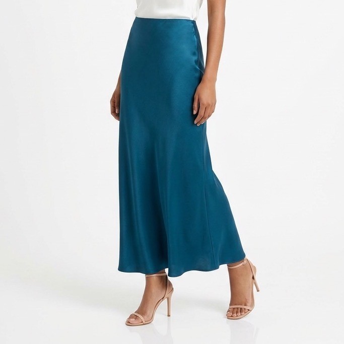 A New Day A-Line Skirt Womens S Midnight Blue Stretch Midi Length Elastic Waist