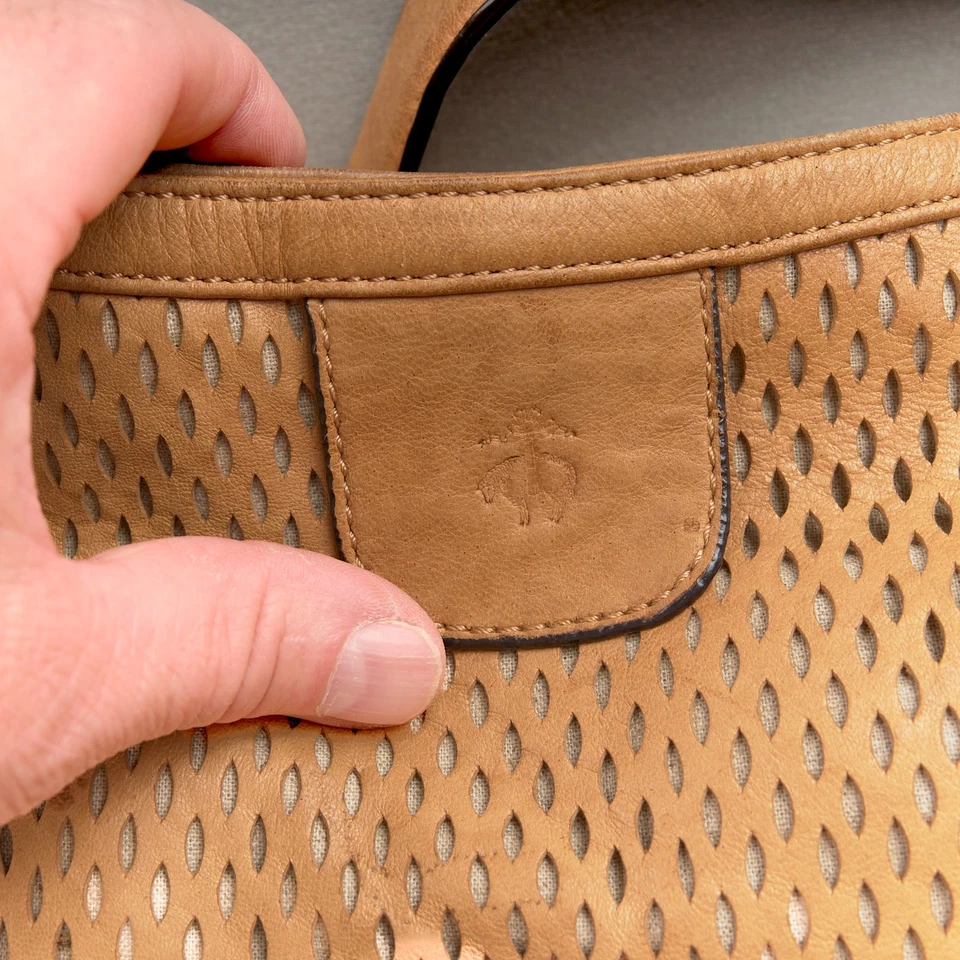复古 Brooks Brothers 单肩包棕色棕褐色皮革穿孔 — 第 4/4 张图片