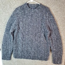 Vintage Polo Sport Ralph Lauren Men's S Gray Wool Cable Knit Fisherman Sweater
