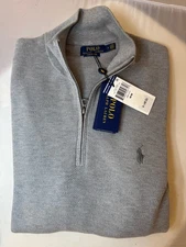 Men's Double-Knit Mesh Quarter-Zip Pullover. Size M 100% Cotton