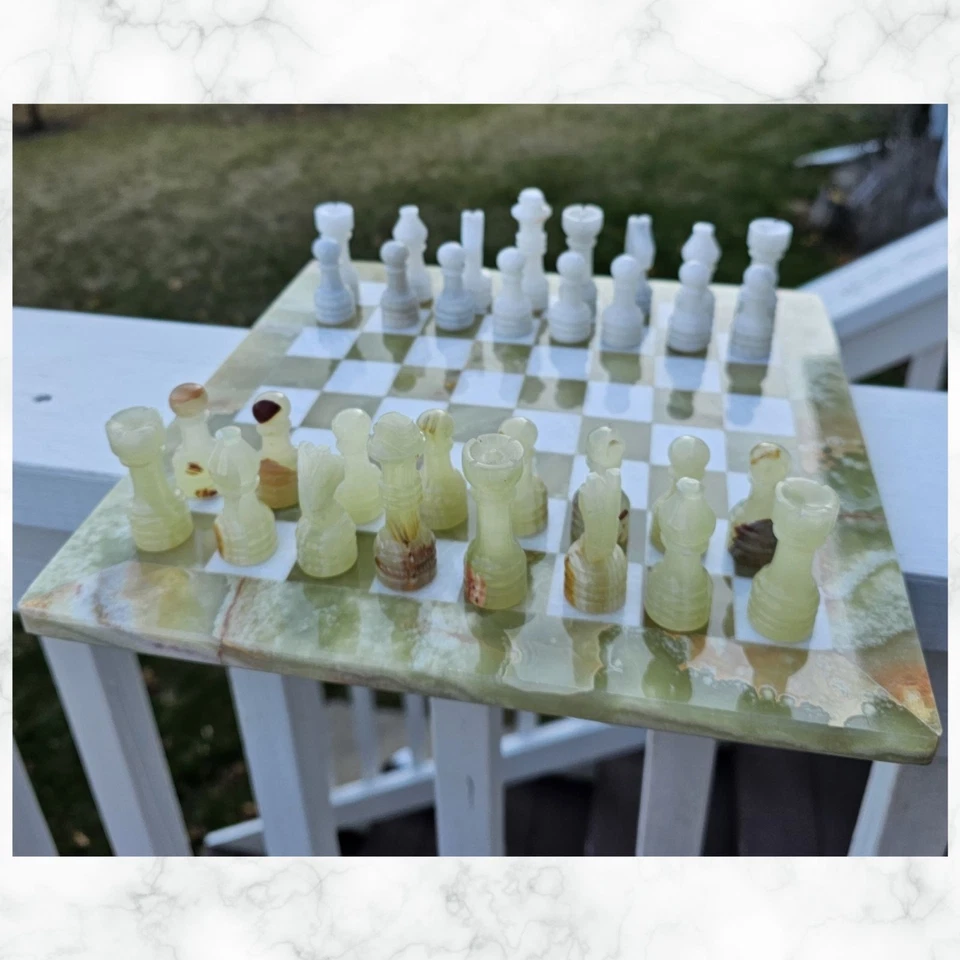 Green Onyx chess set gift storage box, 12" Chess Board Chess Pieces Stone Chess - Image 4 of 4