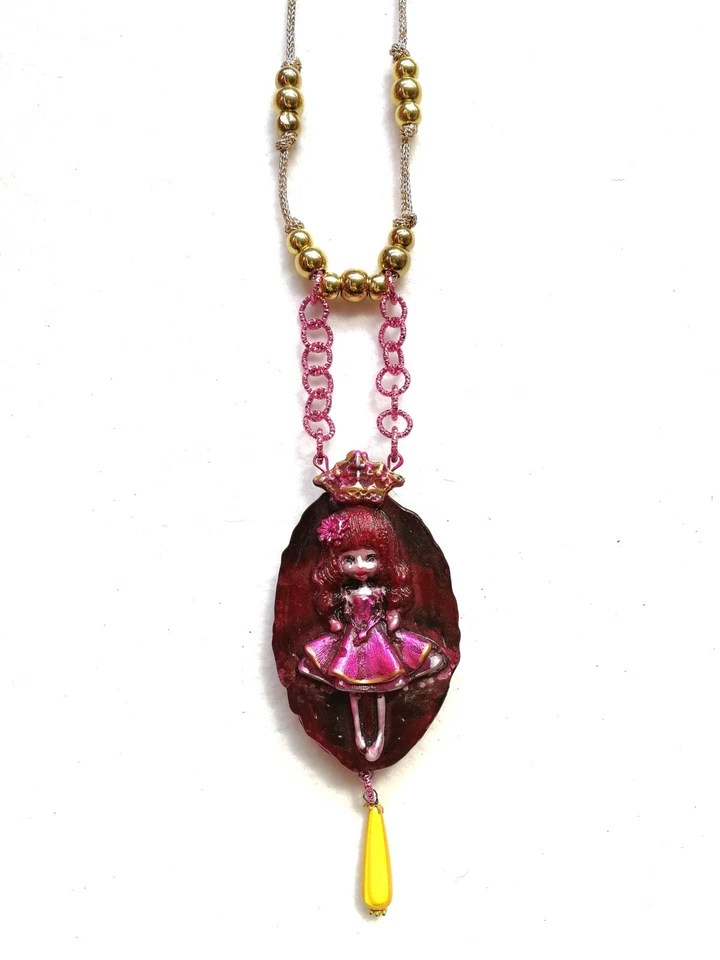 Collar Joyería Muñeca Rosa Colgante Princesa Piedras Amuleto Talismán Perla Cristal Foto 2 de 4