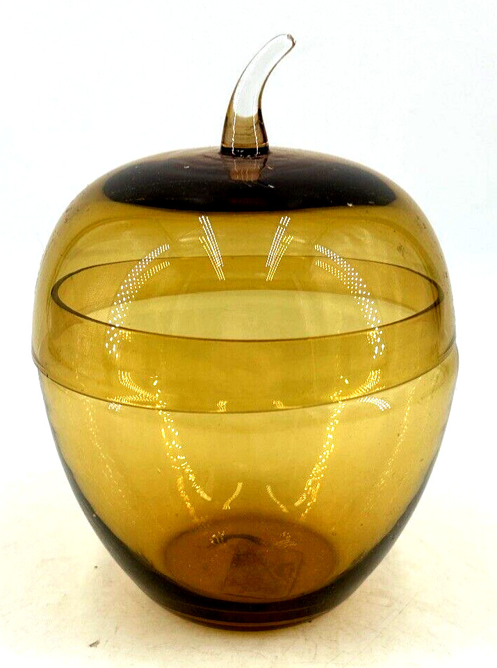 Kreiss Art Glass Apple Amber Covered Glass Canister Candy Dish 5" Japan 1960s