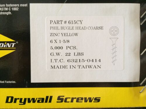 INTERCORP 615CY #6 X 1-5/8" Drywall/Deck Screws Yellow Zinc 5,000 BOX - Picture 2 of 3