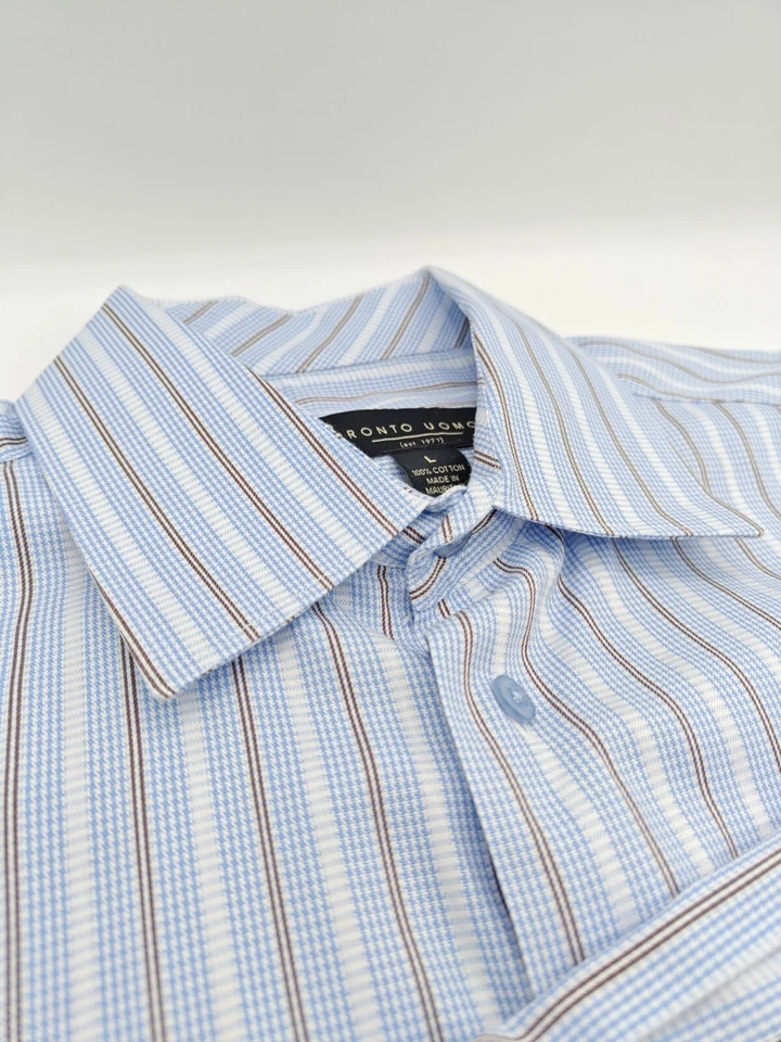 Camisa de vestir Pronto Oumo para hombre L 16,5x35 a rayas azul 100 % algodón  Foto 4 de 4