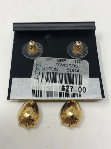 New Monet Gold Tone Faux Pearl and Crystal Cluster Dangle Drop Post Earrings - Picture 5 of 7