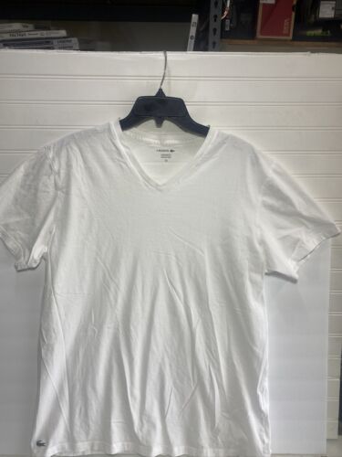 Lacoste Authentic 100% Cotton Mens White V-Neck T-Shirt Size XL White - Picture 1 of 6