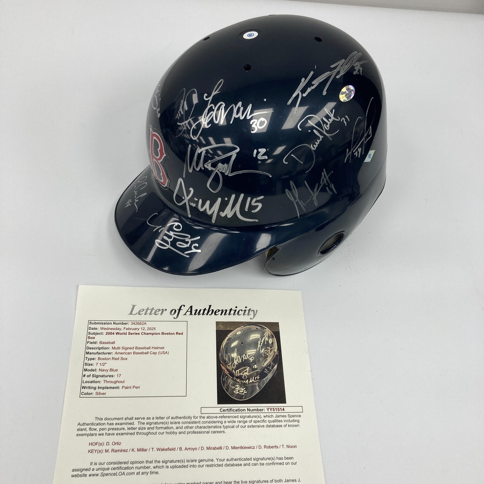 David Ortiz Autographed Signed Boston Red Sox 2004 World Series Champs Team Helmet JSA COA 