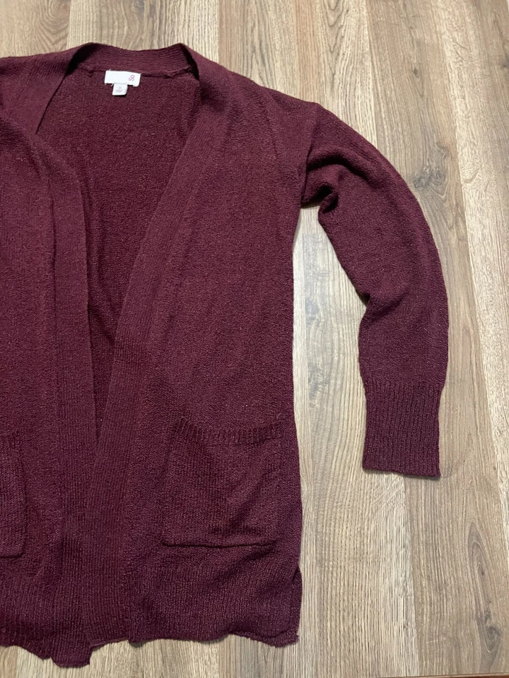 Suéter SO, Para Mujer Talla Pequeña, Granate, Cárdigan Abierto, Manga Larga Foto 4 de 4