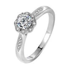 5 5mm Round AAA Cz Flower 925 Silver Wedding Band Engagement Women Ring Size 4-9