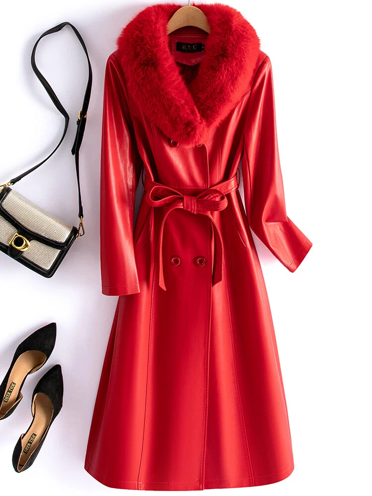 OFF WHITE Cappotto vera pelle donna media lunghezza pelliccia giacca a vento montone slim collo pelliccia