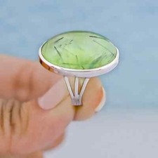 Natural Green Prehnite Ring 925 Sterling Silver Handmade Ring Gift For Her