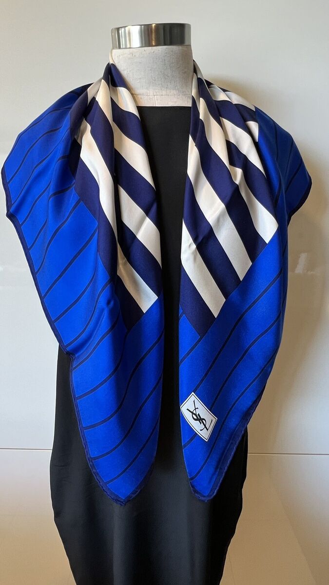 YSL Yves Saint Laurent Silk Twill Stripe Scarf 87x87cm Rev