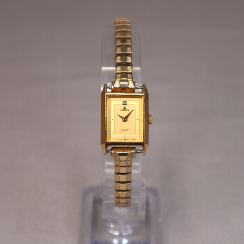 Vintage Lorus Ladies Watch Rectangle Gold Tone Stretch V8105170 w New Battery eBay