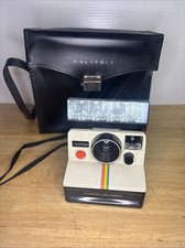 Vintage Polaroid One Step Land Camera Rainbow Stripe W/ G.E Flashbar II Case