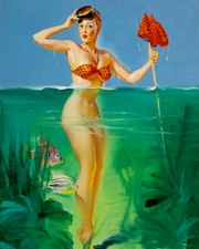 Gil Elvgren Pin-Up "Surprise Catch" 8"x10" Art Print 8x10