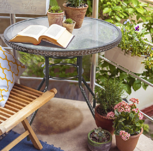 Round Glass Dining Table Outdoor Patio Tables Umbrella Hole Steel Yard Furniture 765286863861 Ebay