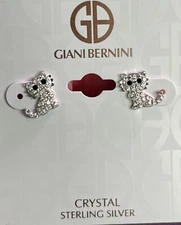 GIANI BERNINI Clear Pave Crystal Cat/Kitten Stud Earrings set in Sterling Silver