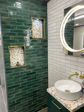 Lume Green Porcelain Feature Tile, shower log burner splashback 60x240mm 0.51m2