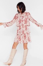 Nasty Gal We Are Floral Tiered Mini Dress Pink Red Size 4
