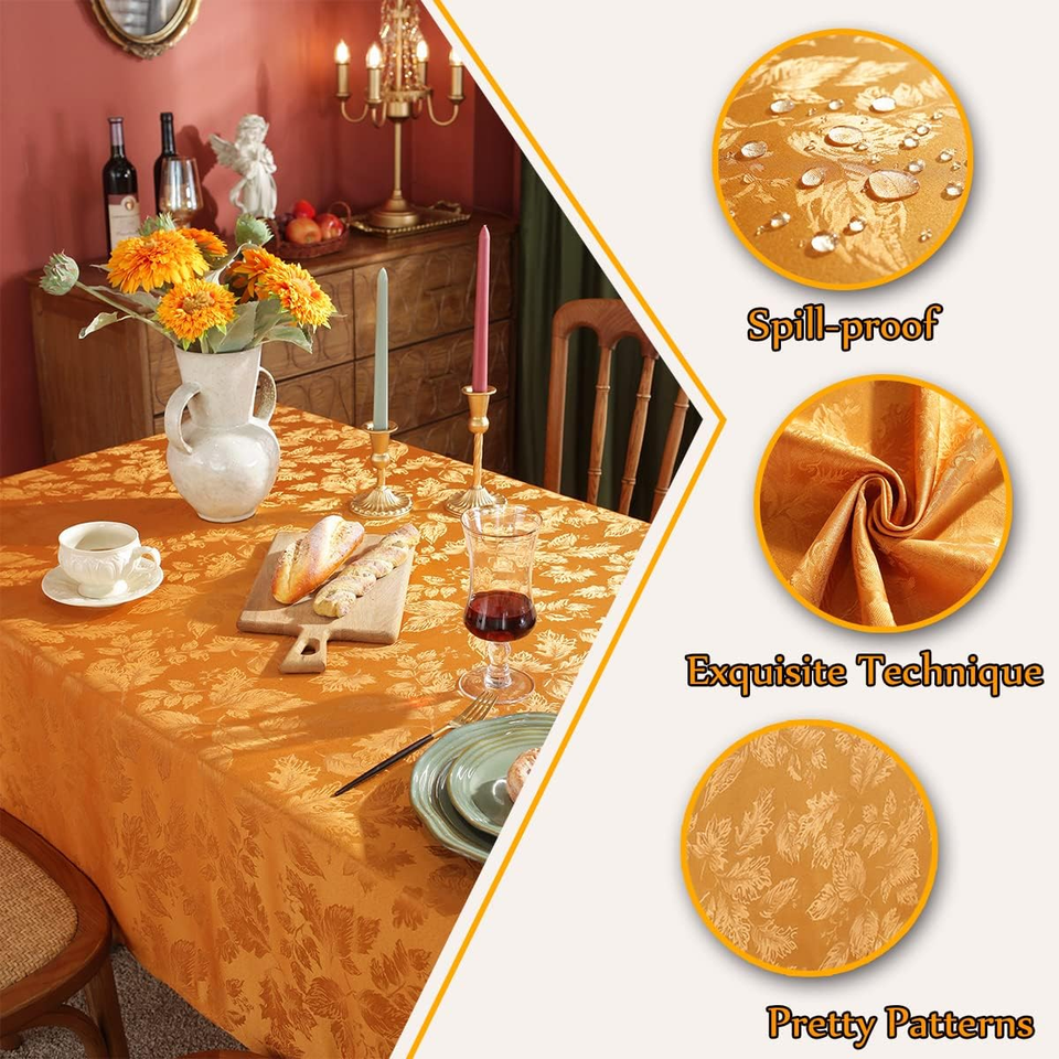Maple Leaves Jacquard Fall Tablecloth Oil/Water Proof Fabric Rectangle