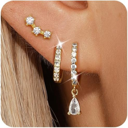 Gold Hoop Earrings Set for Women, 14K Gold Plated Huggie Earrings Trendy, Dainty