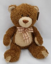 Aurora Teddy Bear Brown Plush Tan Sitting Plaid Bow 13 Stuffed Doll Plushie Toy