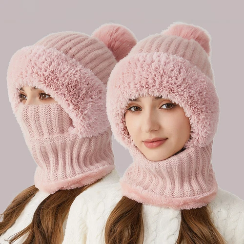 Winter Knit Hat with Fleece Lining and Ear Flaps 3-in-1 Beanie Scarf Mask Set - Picture 2 of 25