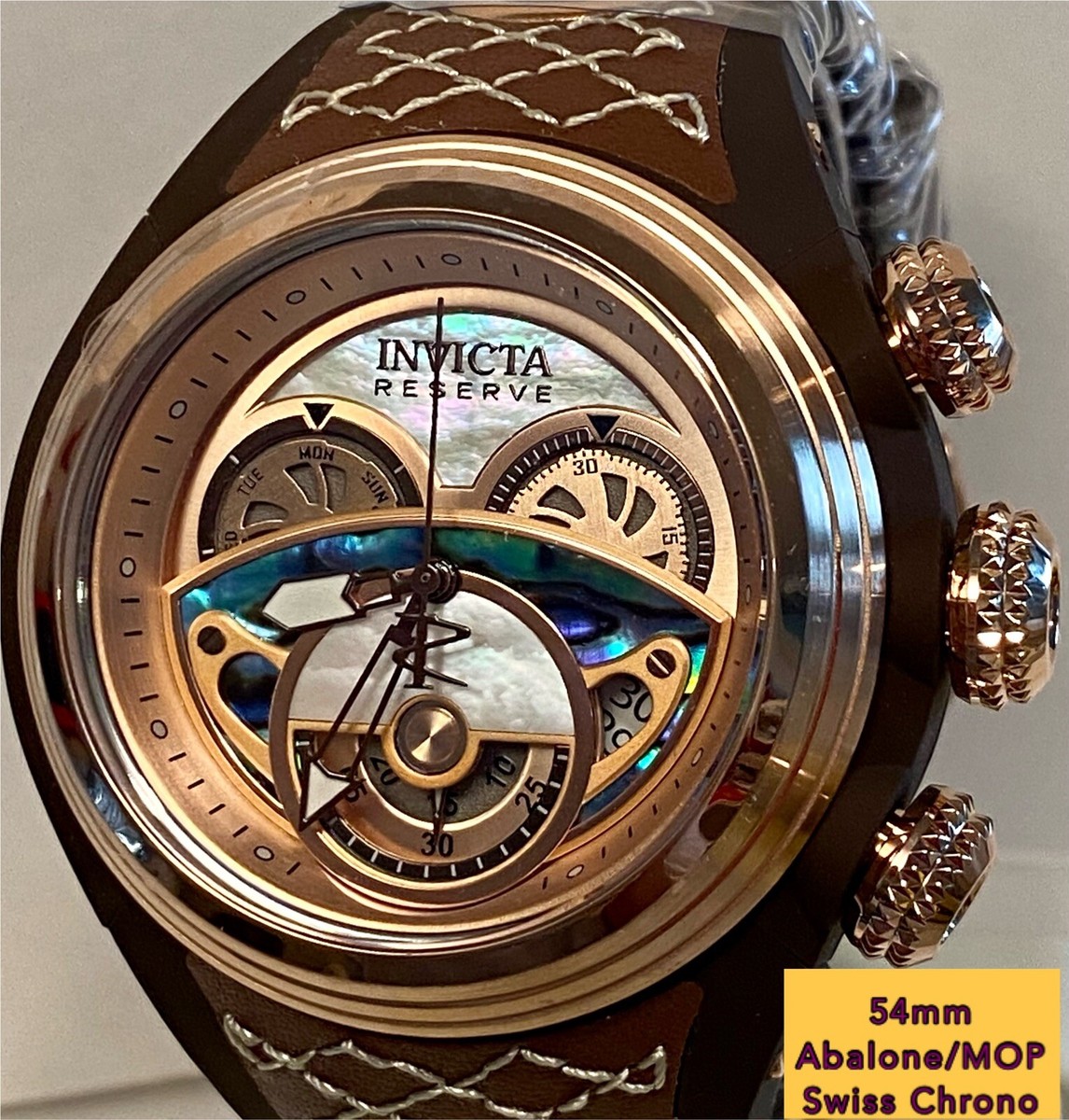 54mm MOP/Abalone Dial | Brown Band| Swiss Chrono S1 RALLY Rosetone