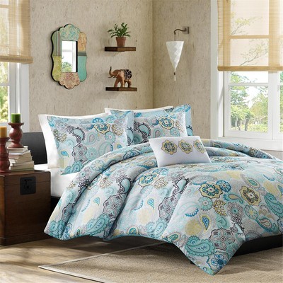 Beautiful Blue Teal White Aqua Yellow Floral Beach Bright Tropical Comforter Set Ebay