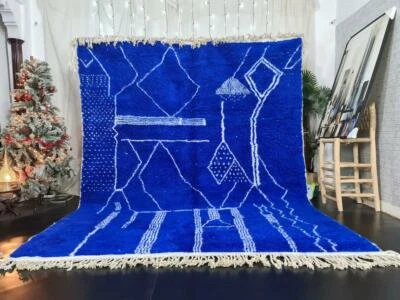 MADE TO ORDER - Moroccan Handmade Beni Ourain Rug Berber Wool Abstract Blue Rug
