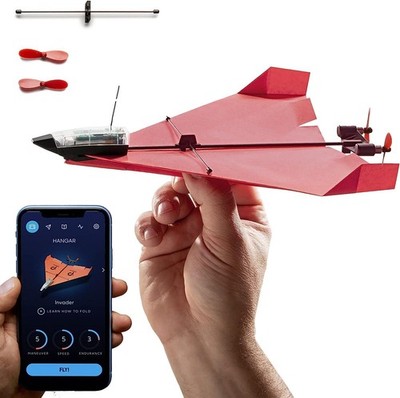 POWERUP 4.0. Smartphone gesteuertes Papierflugzeug Set der nächsten Generation. 