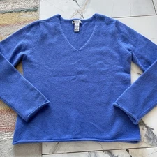 Carole Little Royal Blue Cozy Soft V-Neck Sweater Large Angora & Lambswool