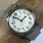 Vintage Timex Q Men M CELL Silver Expansion Band Quartz Analog 31mm Watch 6 3/4"