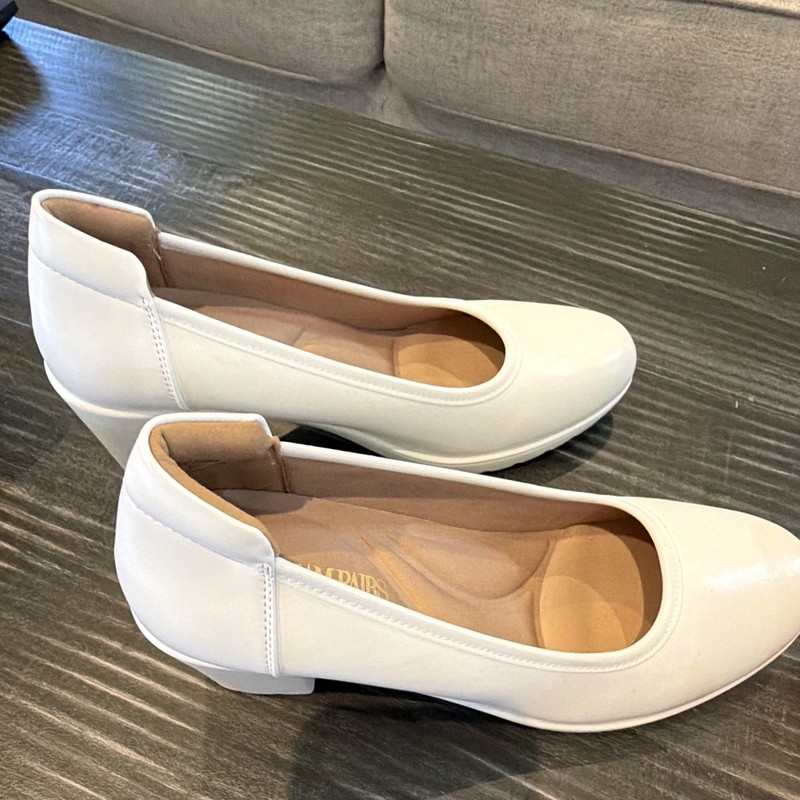 LifeStride Women’s White Leather Ballet Flats Slip-On Round Toe US 7 Casual