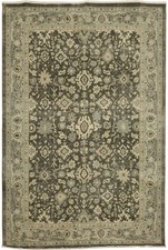 Distressed All-Over Machine-Made Wool Traditional Area Rug in Hues of Green 7x10