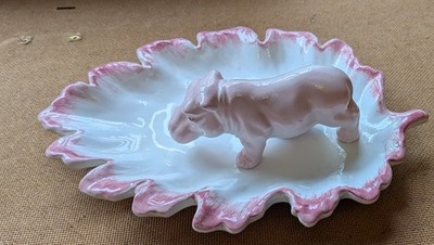 Italien rosa weiß Keramik Keramik Schale Teller mit Nilpferd