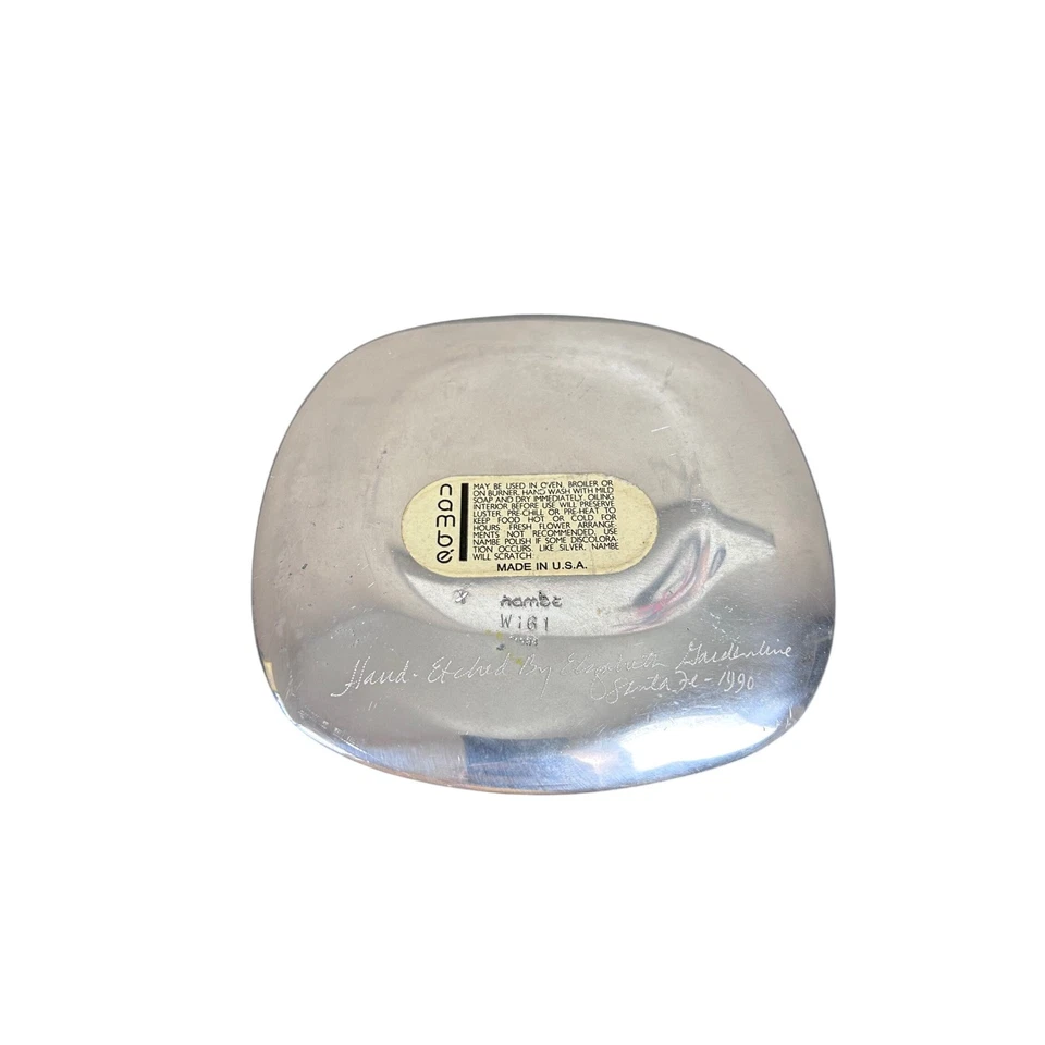 Nambe W161 Roadrunner Desert Landscape Etched Aluminum Dish Tray Santa Fe 1990 - Image 3 of 4