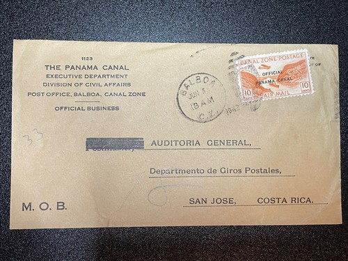 Canal Zone CO2 cover to Costa Rica Official Airmail US Possession KSPhilatelics - Picture 1 of 8
