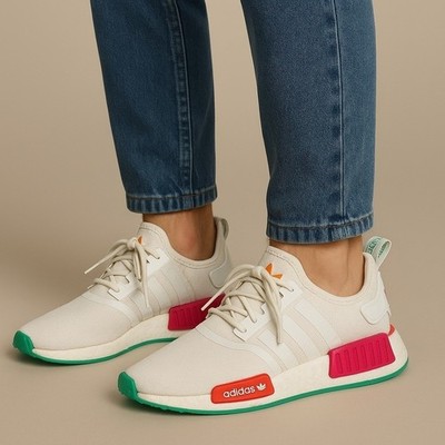 Adidas NMD_R1 Sneakers Men's 9.5 White Pink Green Boost Streetwear Deadstock