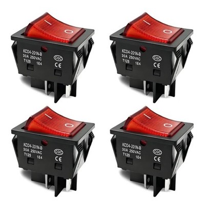 3pack 30A 250V KCD2 KCD4 Rocker Switch DPST 4 Pin Red Lighted 120V Rocker Toggle