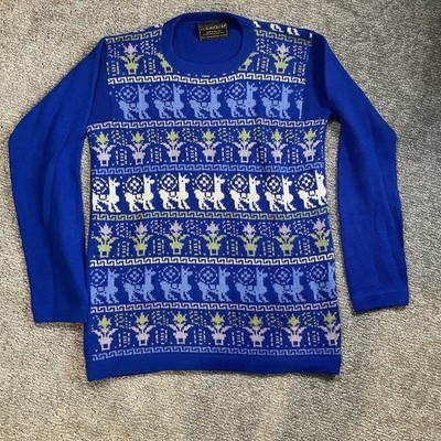 Uyuni Lake Alpaca Sweater Super Fine Bolivia Knitwear Sz L Baggy Floral Blue