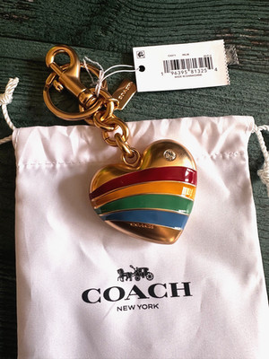 NWT Coach Rainbow Heart Metal Bag Charm Keychain Fob CAX71 Brass