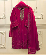 Aghanoor Sheesh Silk Embroidered 3pc Suit