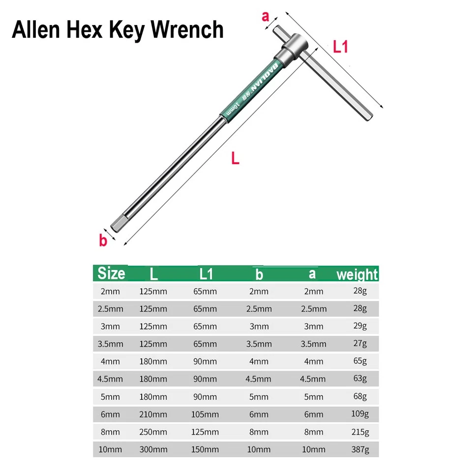 Long Sliding T-handle Allen Hex Key Wrench Set 2-10mm Torx Allen Key Set T10-T50 - Image 2 of 4